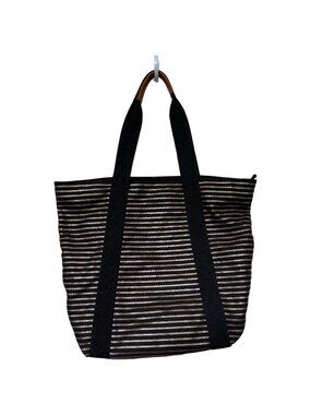Bath Body Works Black Gold Striped Tote Bag Zipper Top Medium